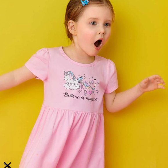 Shein | NWT | Toddler Girls Unicorn Puff Sleeve Dress | 5Y | Pink | JIT8230984 - Picture 6 of 7
